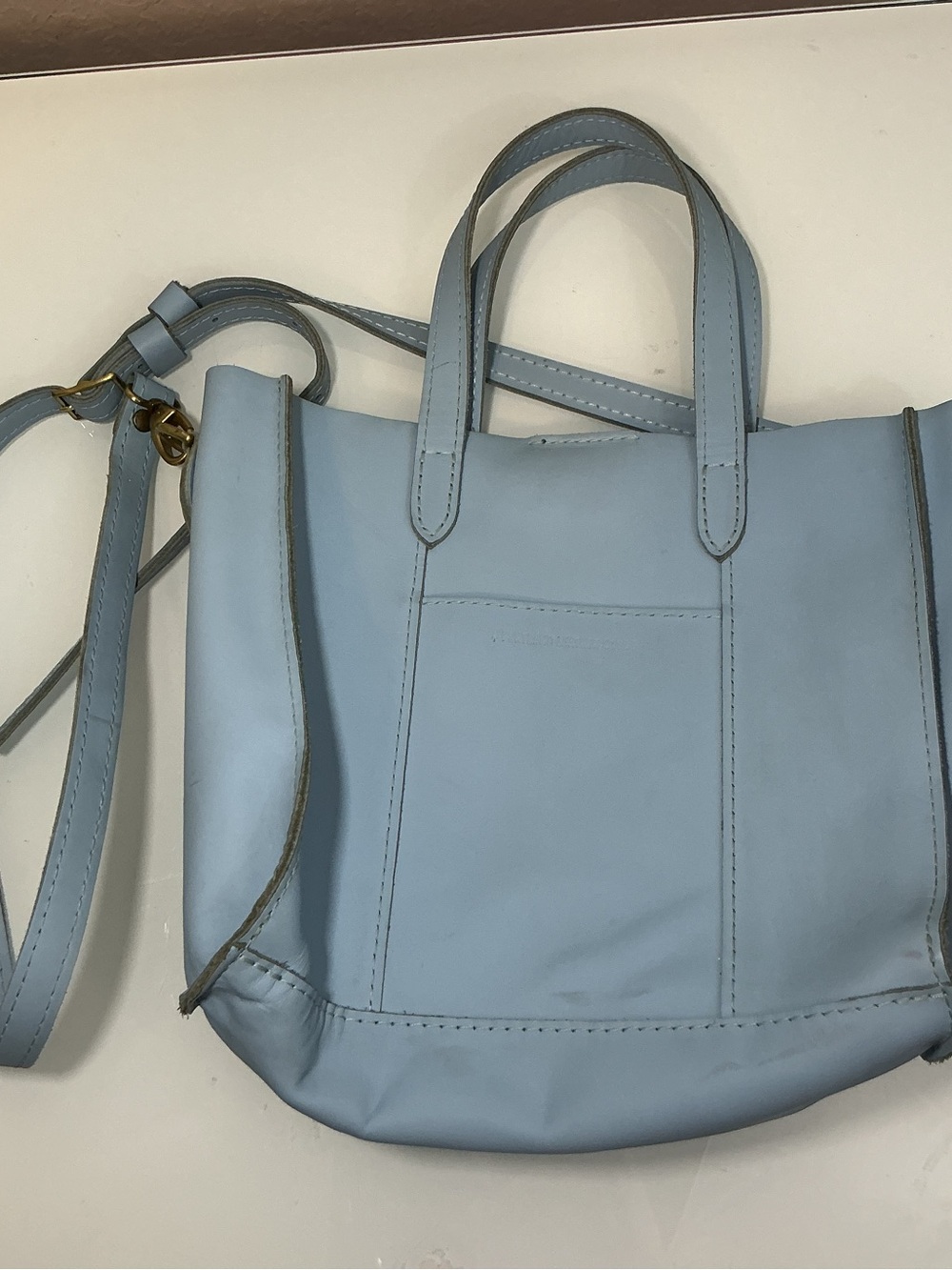 Portland Leather Light Blue Leather Tote with Crossbody Strap